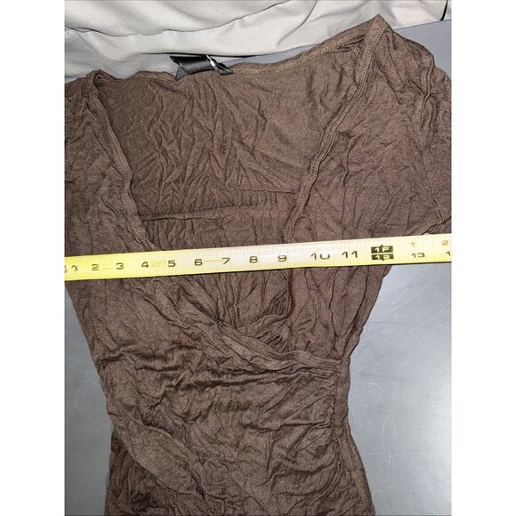 H&M Womens XS Cross Front Long Sleeve Wrap Blouse Stretch V-Neck Brown Top - Picture 12 of 14